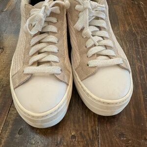 P448 sneaker size 40 beige textured velvet with tan suede